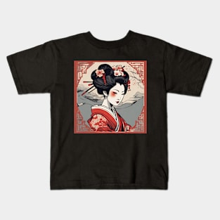 japanese style art geisha kimono portrait Kids T-Shirt